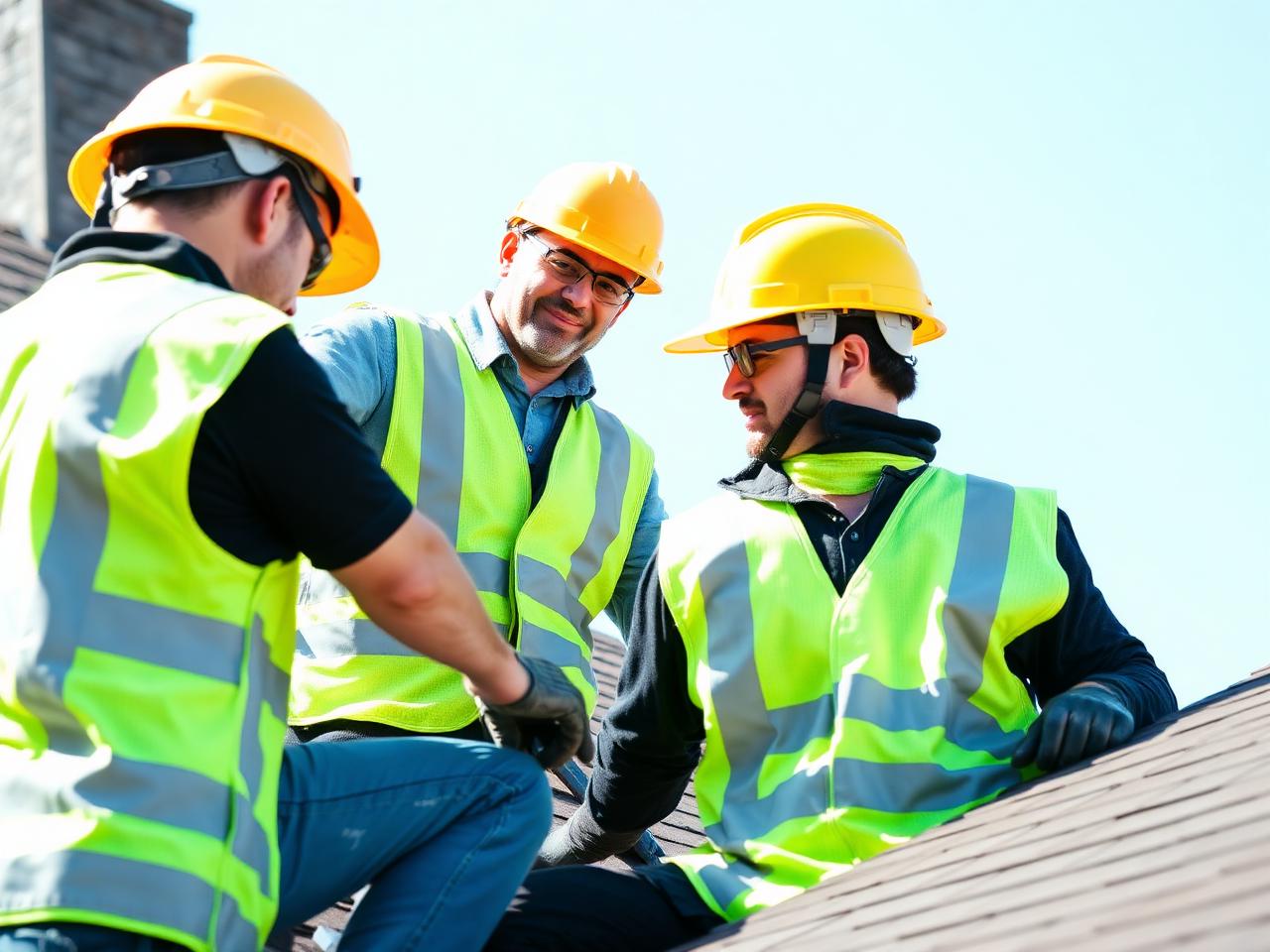 Oakwood Roofing crew installing shingles